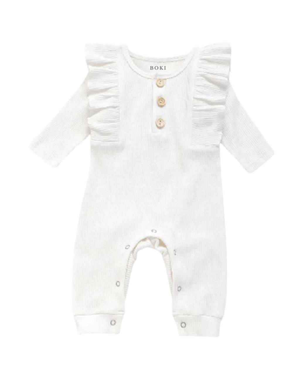 Long-Sleeve Ruffled Ribbed Growsuit