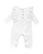 Long-Sleeve Ruffled Ribbed Growsuit