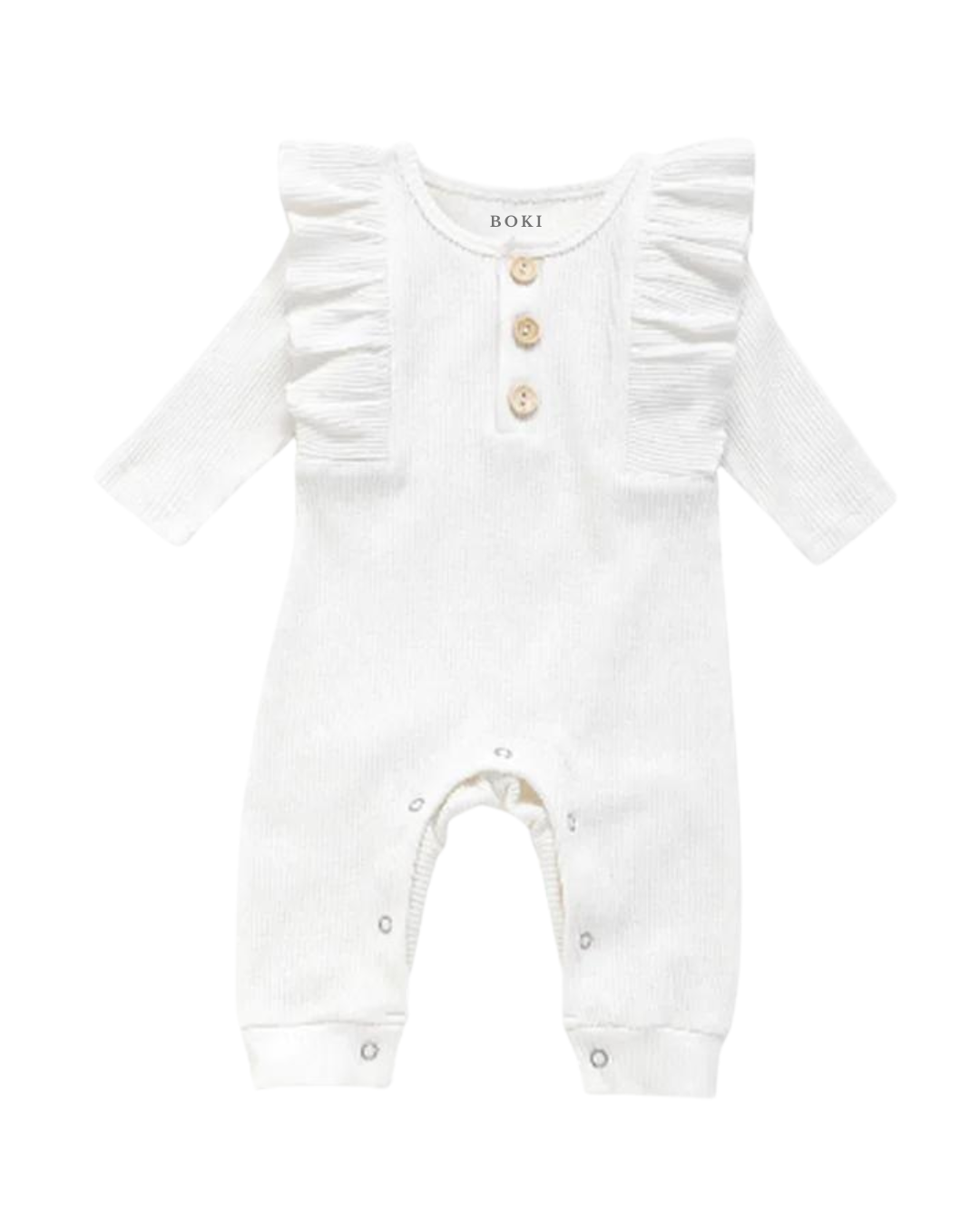 Long-Sleeve Ruffled Ribbed Growsuit