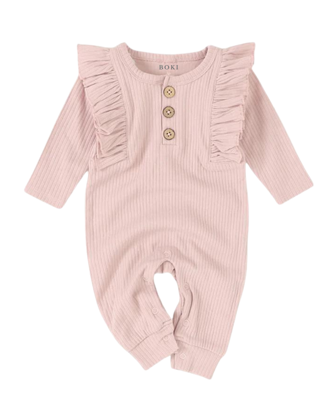 Long-Sleeve Ruffled Ribbed Growsuit