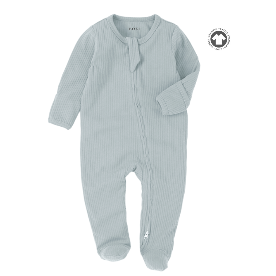 Organic Cotton 2-Way Zipsuit with Footies & Mittens - Light Blue