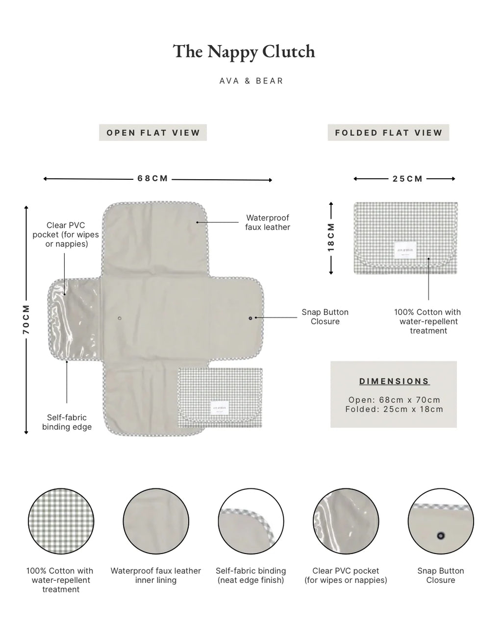 Ava & Bear Nappy Clutch - Pearl Micro Gingham