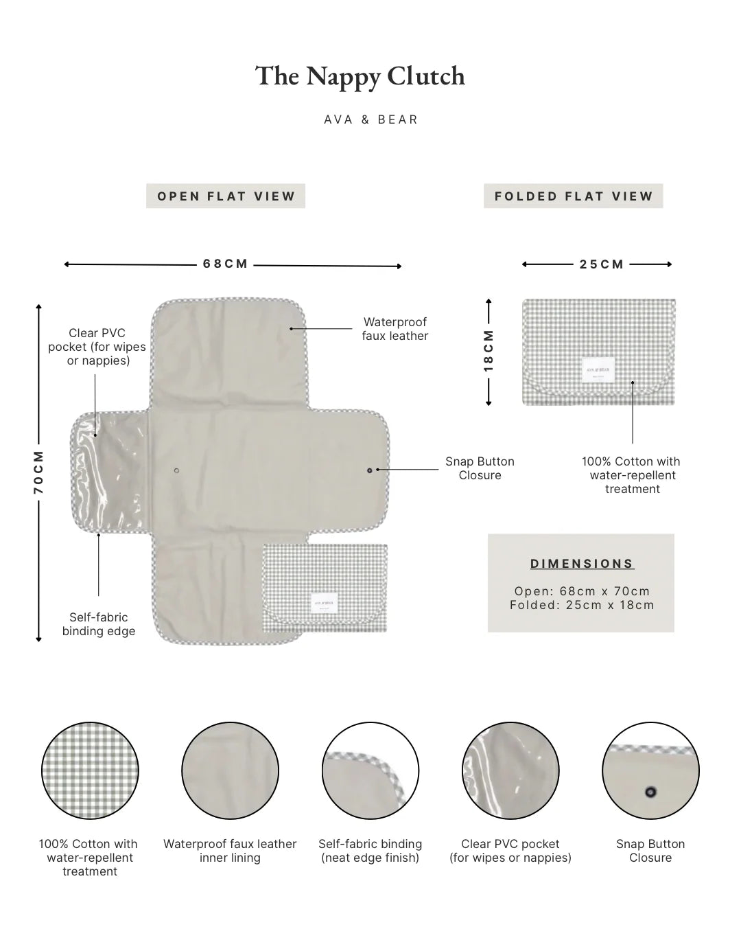 Ava & Bear Nappy Clutch - Pearl Micro Gingham